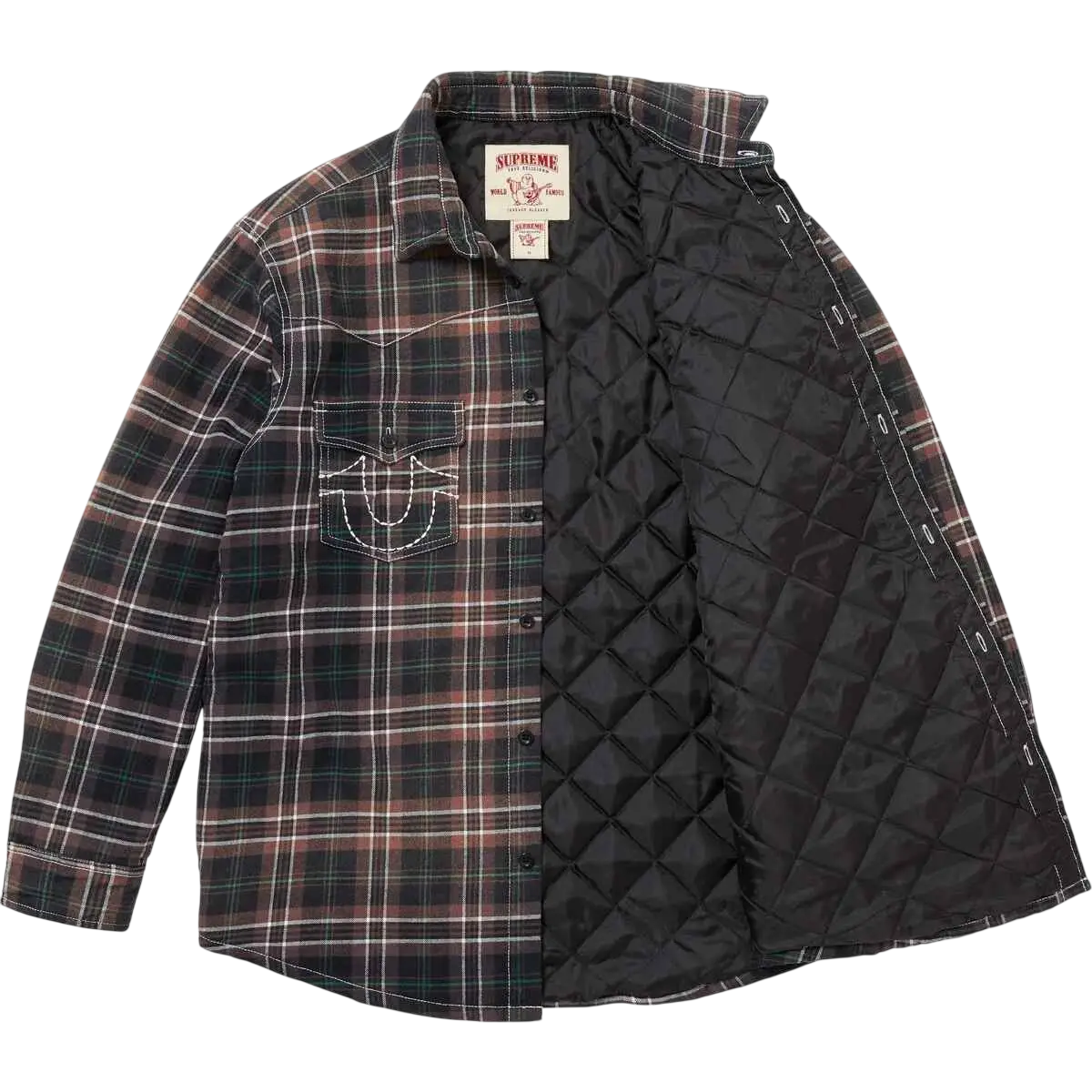 Supreme x True Religion Quilted Lined Plaid Flannel Shirt Black - M