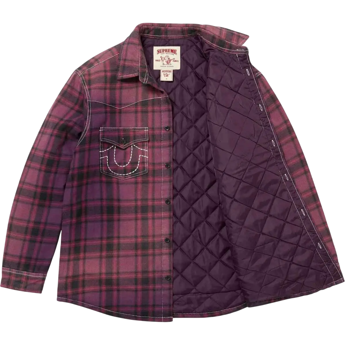Supreme x True Religion Quilted Lined Plaid Flannel Shirt Purple - M