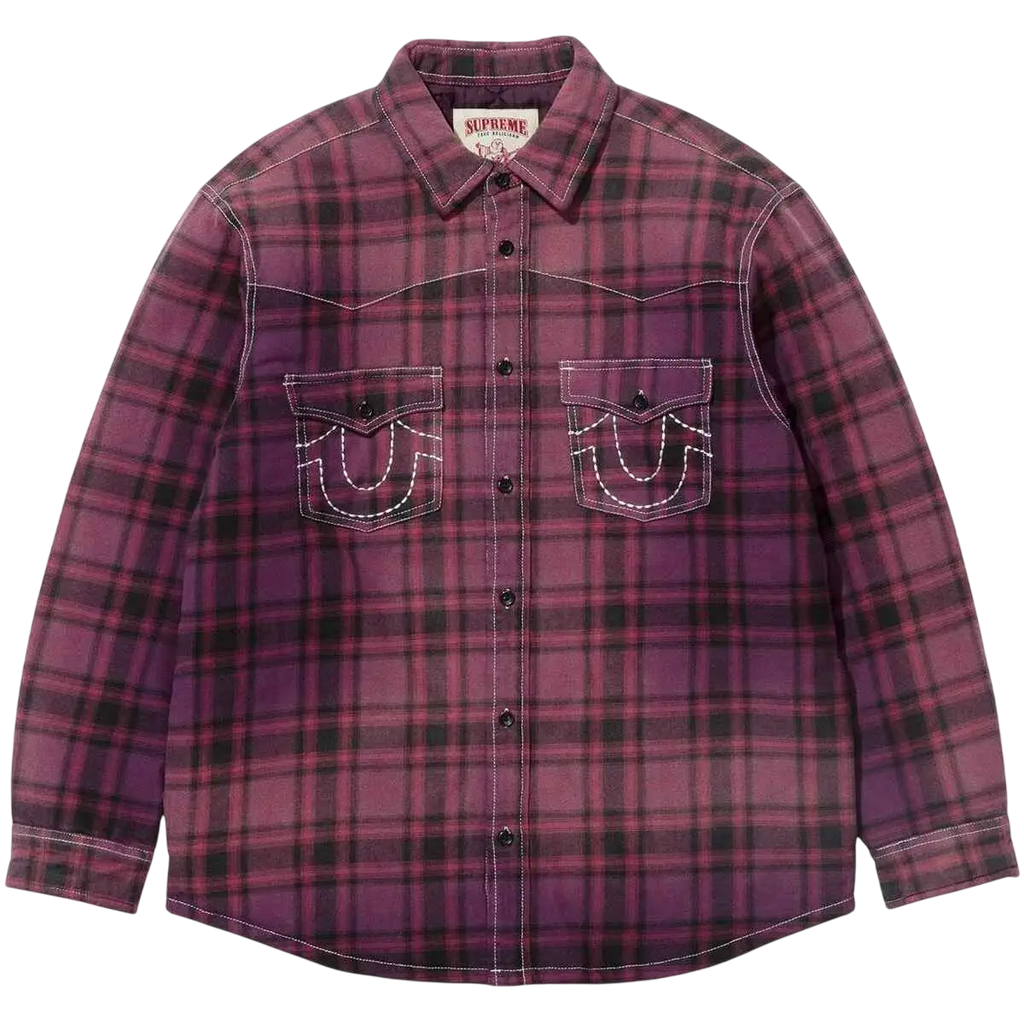 Supreme x True Religion Quilted Lined Plaid Flannel Shirt Purple - M