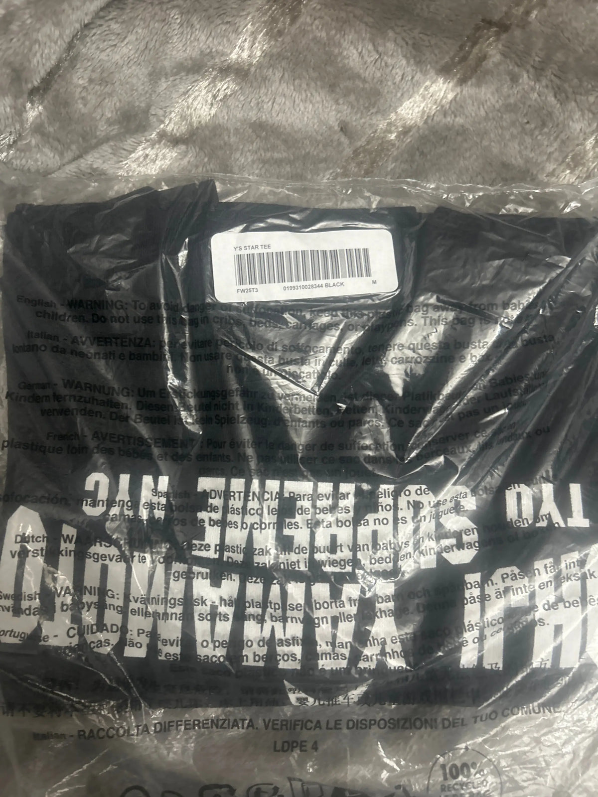 Supreme Y's by Yohji Yamamoto T-Shirt Black Medium