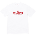 White cotton Supreme ys by Yohji Yamamoto t-shirt with bold red star logo and yohji yamamoto tyo supreme nyc text