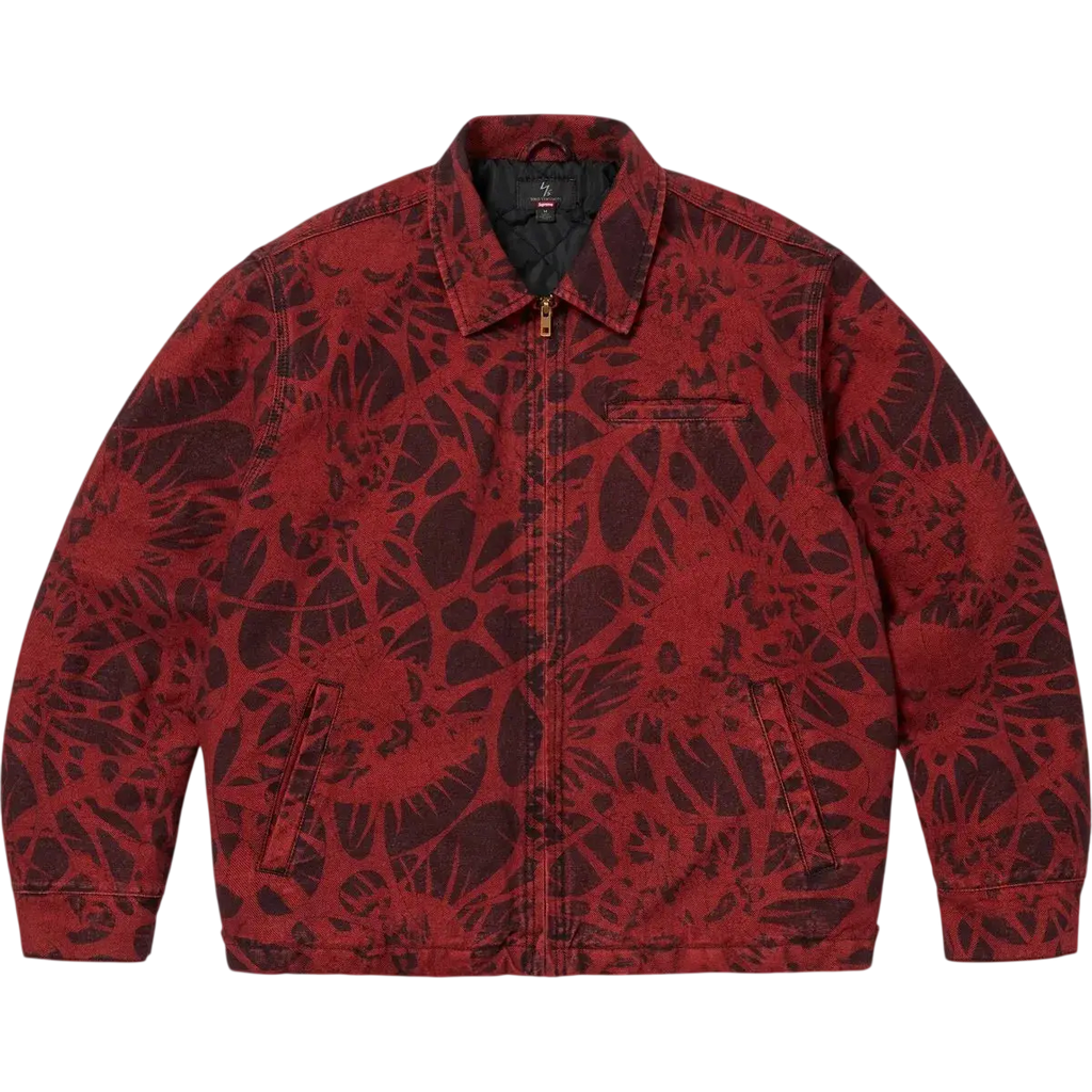 Supreme Y’s Denim Work Jacket Overdyed Red and Supreme Red Headband - M