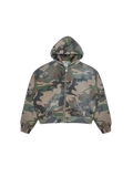 Vandy the Pink camo studded zip up is a camouflage hooded jacket with silver stitching and a subtle vandy logo on the chest