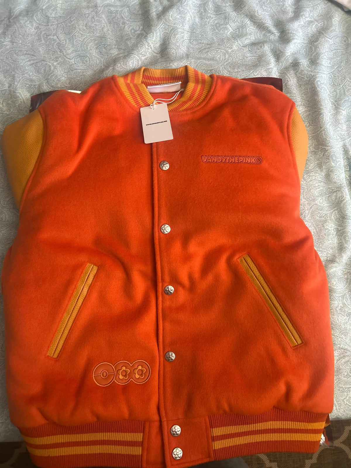 Vandy the Pink Charizard Flame Varsity Jacket Orange Medium
