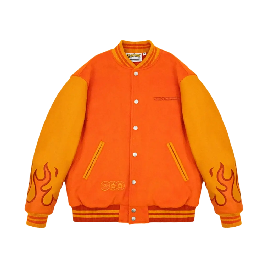 Vandy the Pink Charizard Flame Varsity Jacket Orange Medium