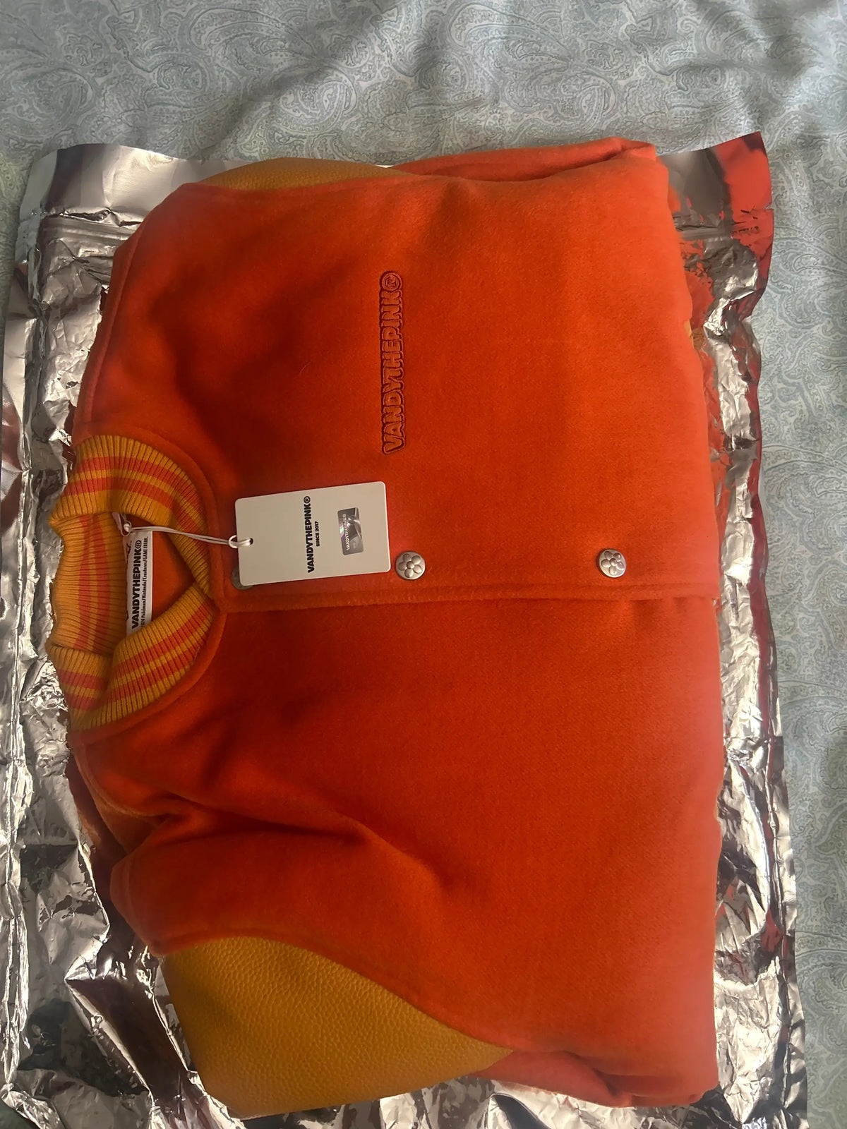 Vandy the Pink Charizard Flame Varsity Jacket Orange Medium