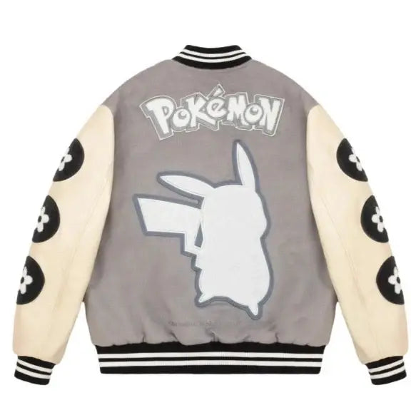 Vandy the Pink Picachu Flower Varsity Jacket Gray Large