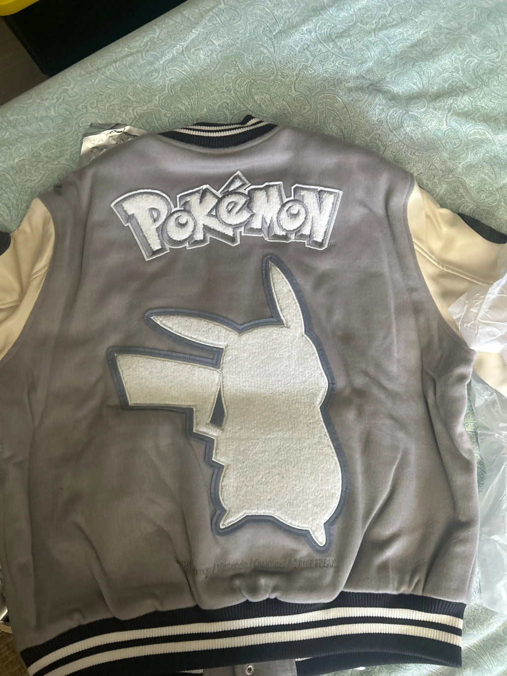 Vandy the Pink Picachu Flower Varsity Jacket Gray Large