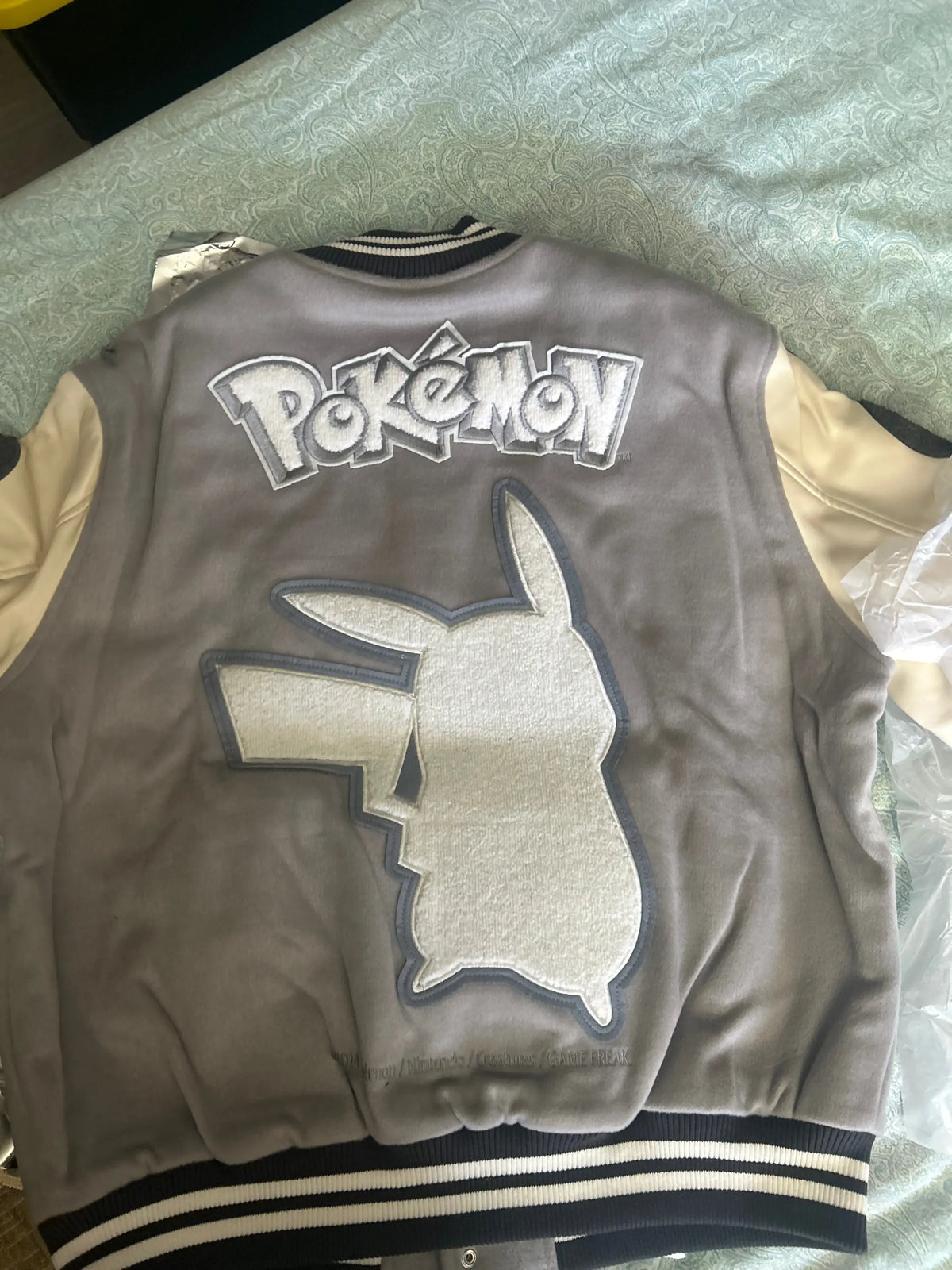 Vandy the Pink Picachu Flower Varsity Jacket Gray Large