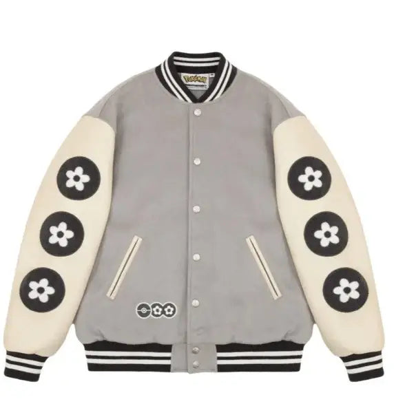 Vandy the Pink Picachu Flower Varsity Jacket Gray Large