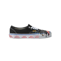 Black canvas Vans Authentic Reissue 44 sneaker with white laces and red kills print on speckled paint-splatter upper