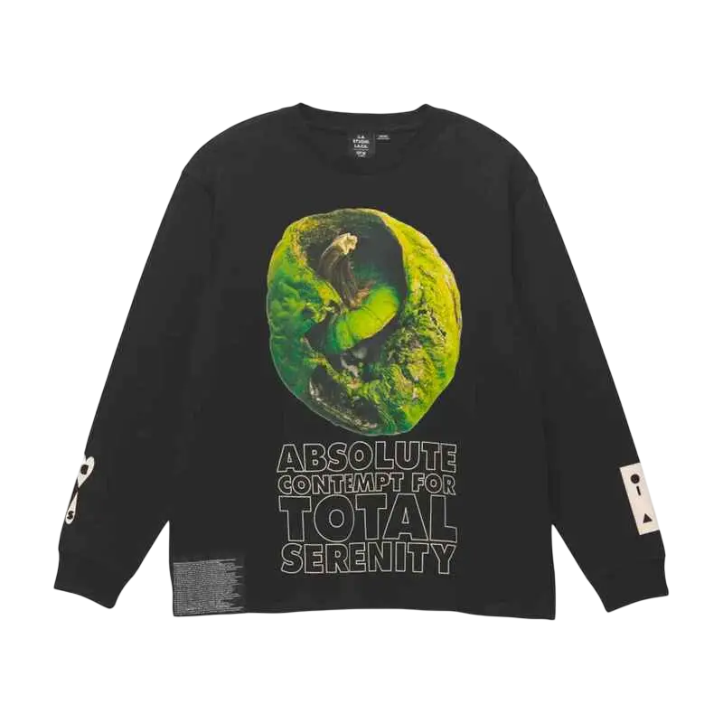 Black Vans OTW x Sterling Ruby long sleeve tee with vibrant green yellow graphic and white patch details on sleeves