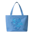 Light blue canvas tote bag with embroidered girls dont cry text from Verdy x Dover Street Market with Verdy keychain