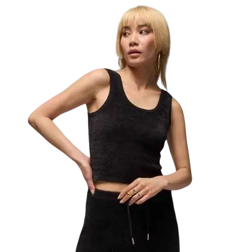 Women’s air jordan fuzzy black tank top with ribbed fabric textured crop top and scoop neckline