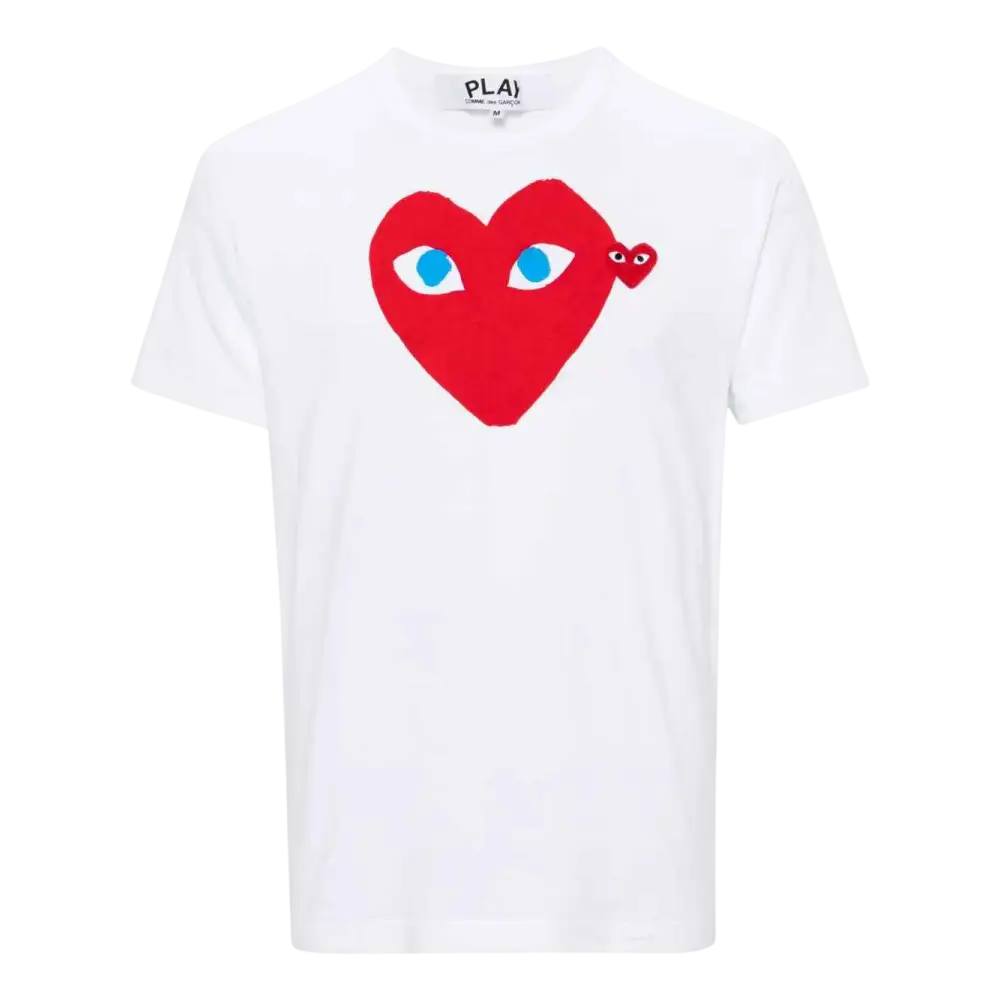 Women’s CDG Play White Tee Big and Small Red Heart - S