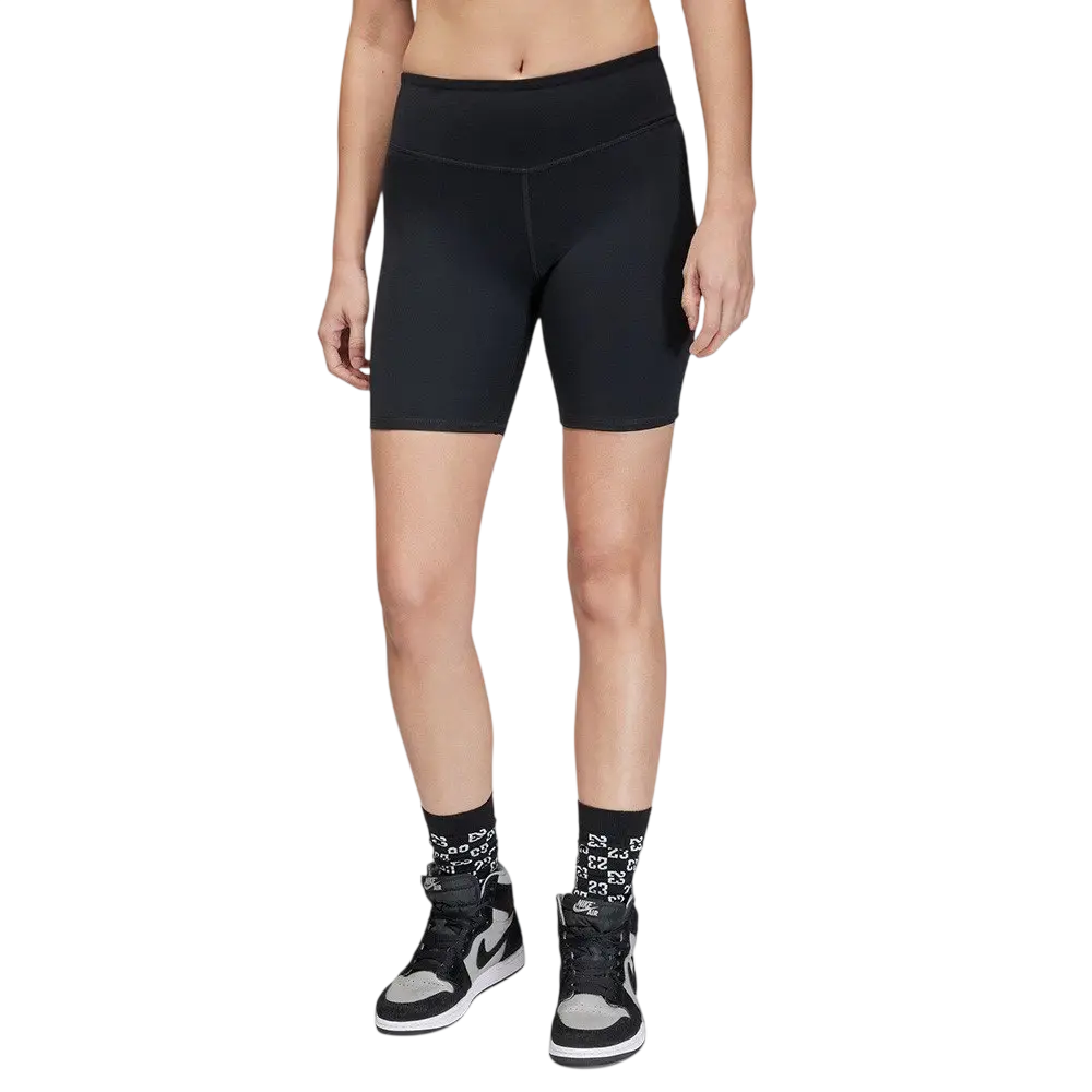 Women’s jordan brand high waisted black bike shorts with smooth stretchy fabric and subtle side seam detailing