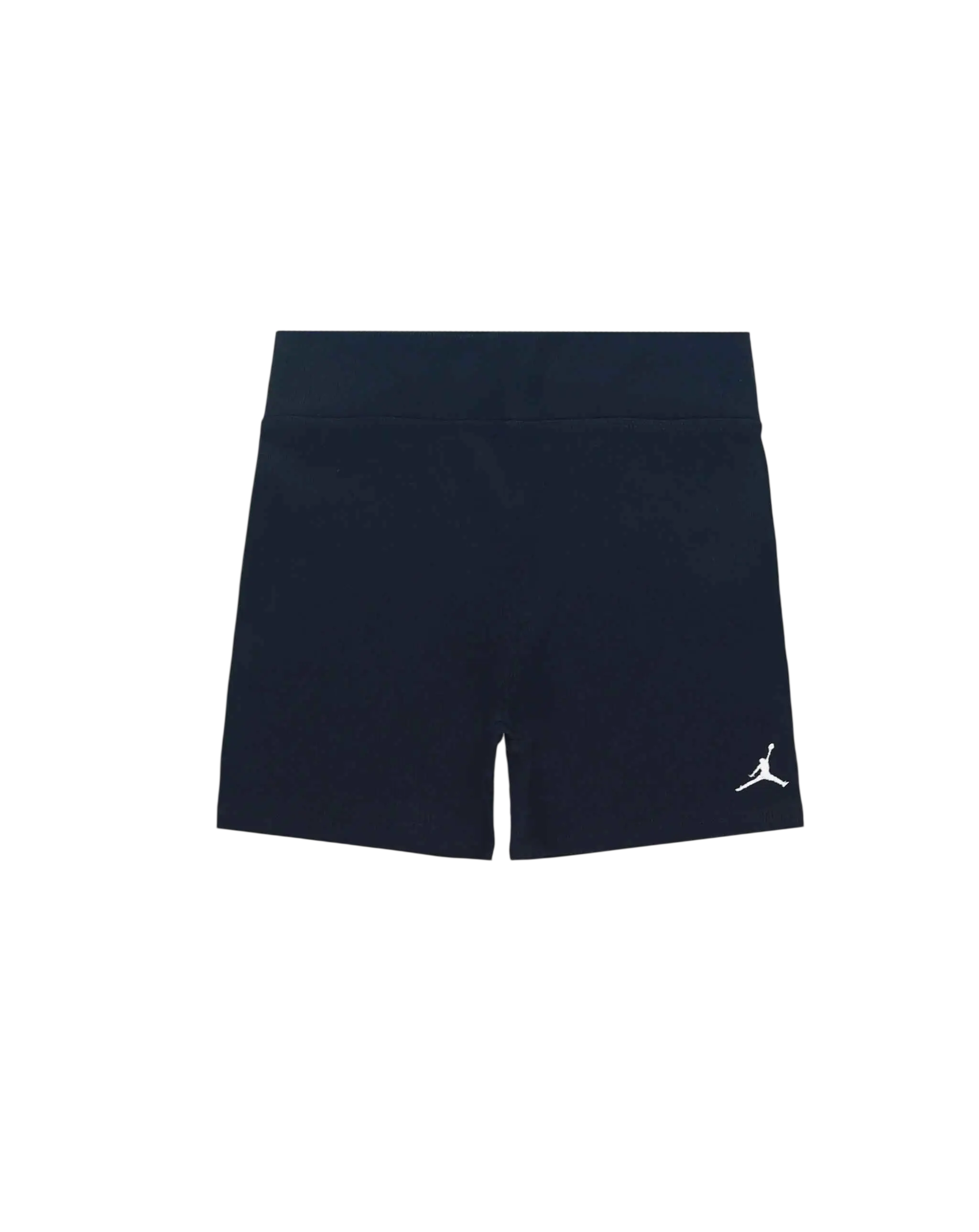 Women’s jordan brooklyn essential fleece shorts in dark navy blue with subtle white jumpman logo on lower right leg