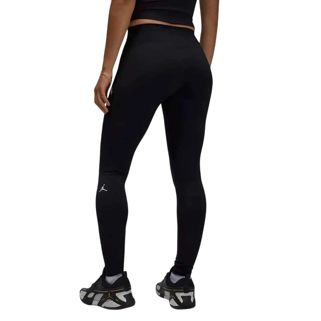 Women’s Jordan dri-fit black high waisted athletic leggings with a subtle white jumpman logo on the left thigh