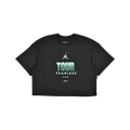 Black cropped women’s Jordan Fearless Tour boxy crew tee with glowing teal tour fearless graphic and air Jordan logo