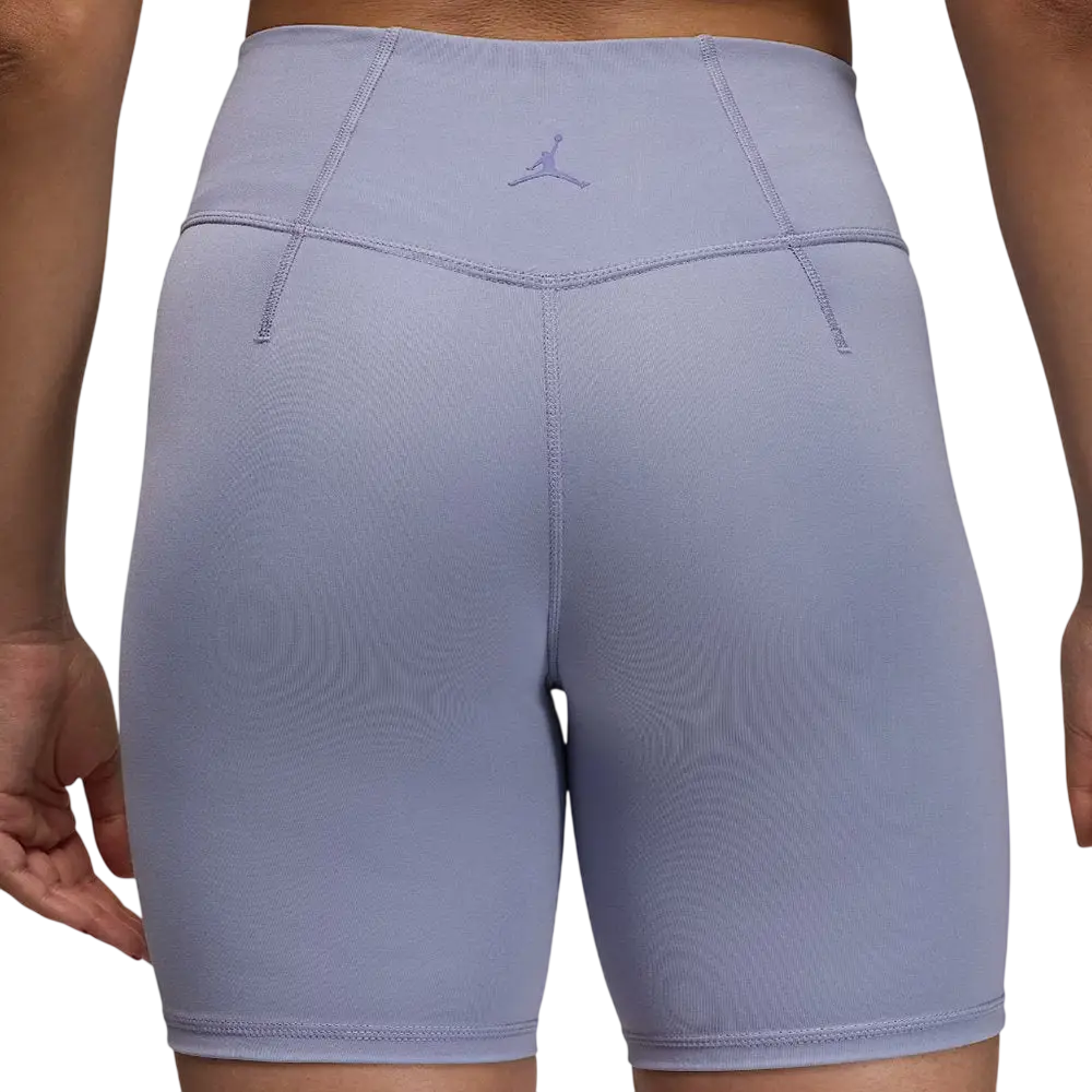 Light blue high waisted indigo haze Jordan sport bike shorts with subtle textured fabric and embroidered logo waistband