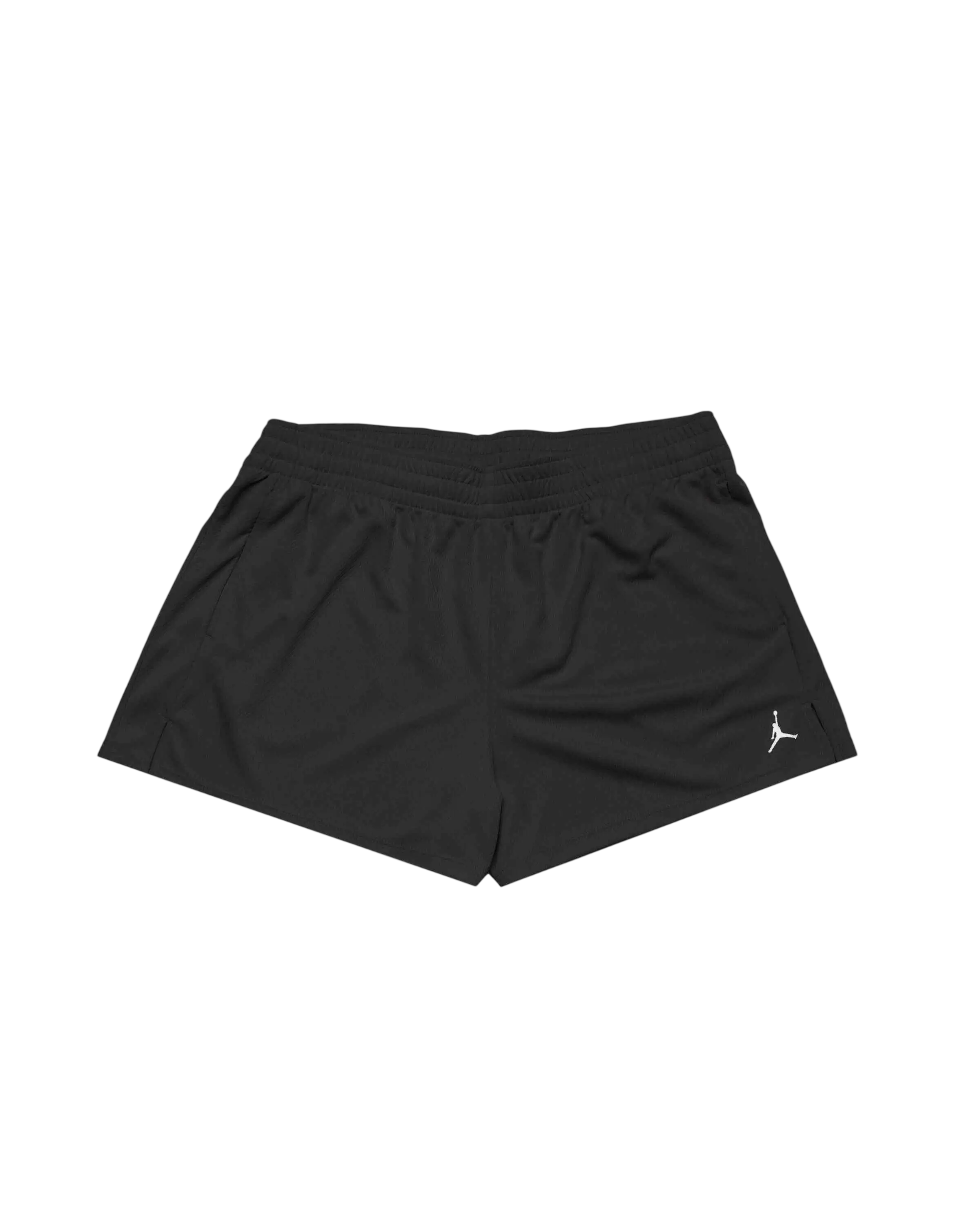 Women’s jordan sport mesh shorts black featuring white jumpman logo on lower right leg made of breathable fabric