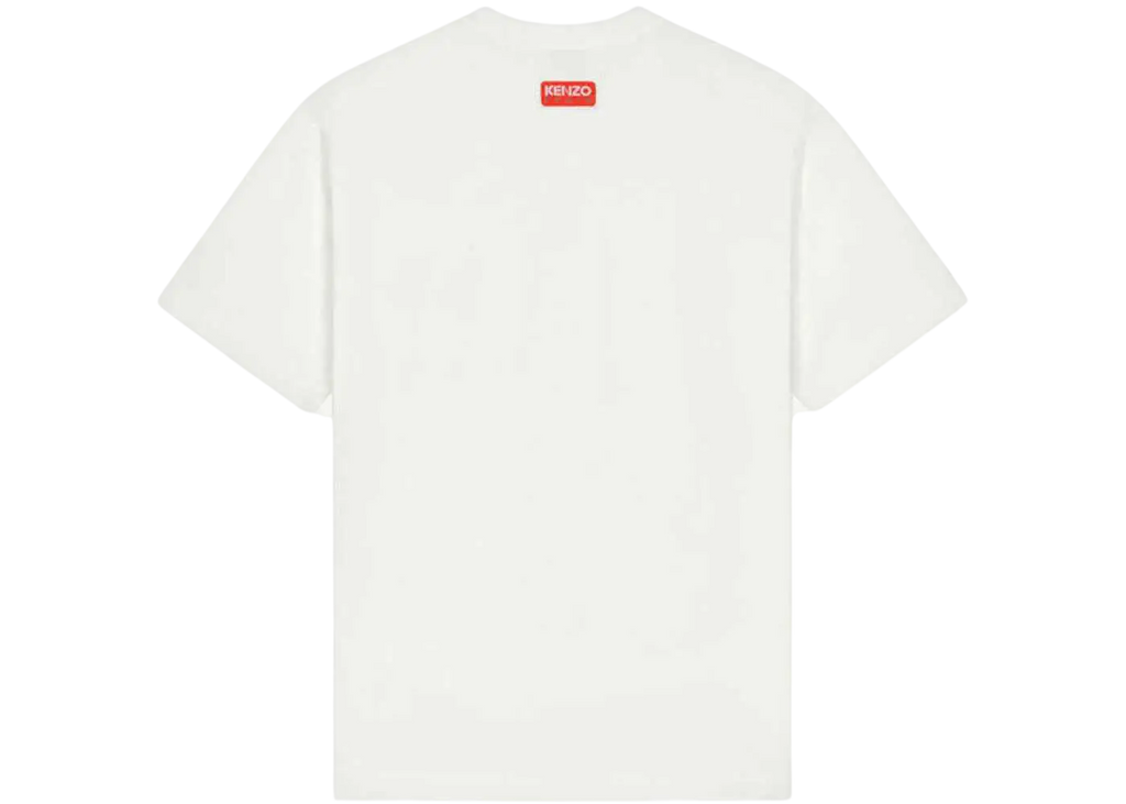 Women’s Kenzo Boke Crest off white short-sleeved t-shirt with small red rectangular logo at the neckline
