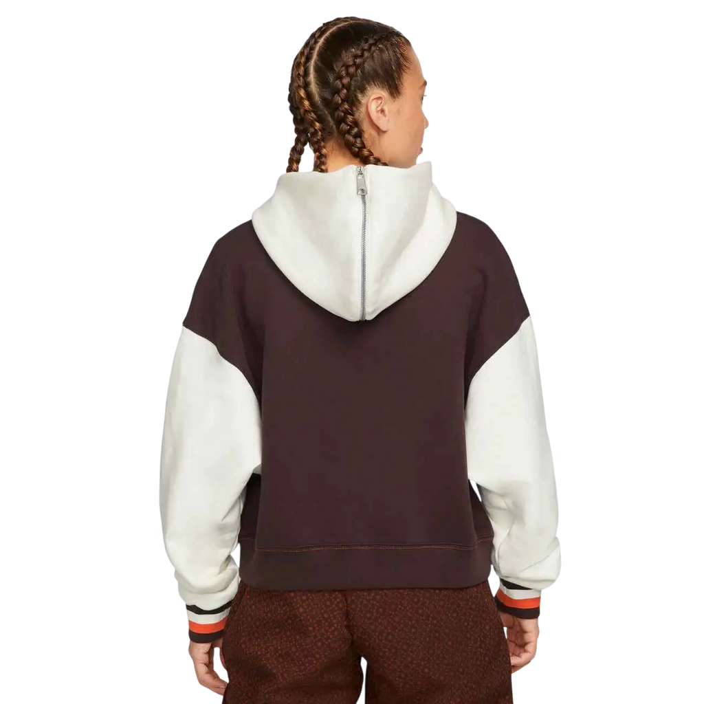 Women’s maison chateau rouge x jordan pullover brown basalt hoodie with dark brown body white sleeves and silver zipper hood