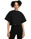 Women’s nike sportswear fleece oversized black cropped sweatshirt with short sleeves and subtle chest logo
