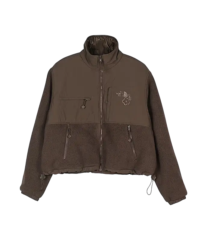 Women’s the north face x cecile bahnsen taupe two-tone fleece jacket with high collar zipper closure and zippered pockets