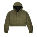 Women’s travis scott x nike hooded canvas jacket in olive green with black interior lining and ribbed cuffs