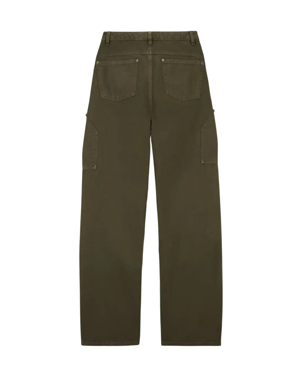 Back view of women’s travis scott x nike khaki cargo pants with two back pockets and side flap pockets in durable fabric