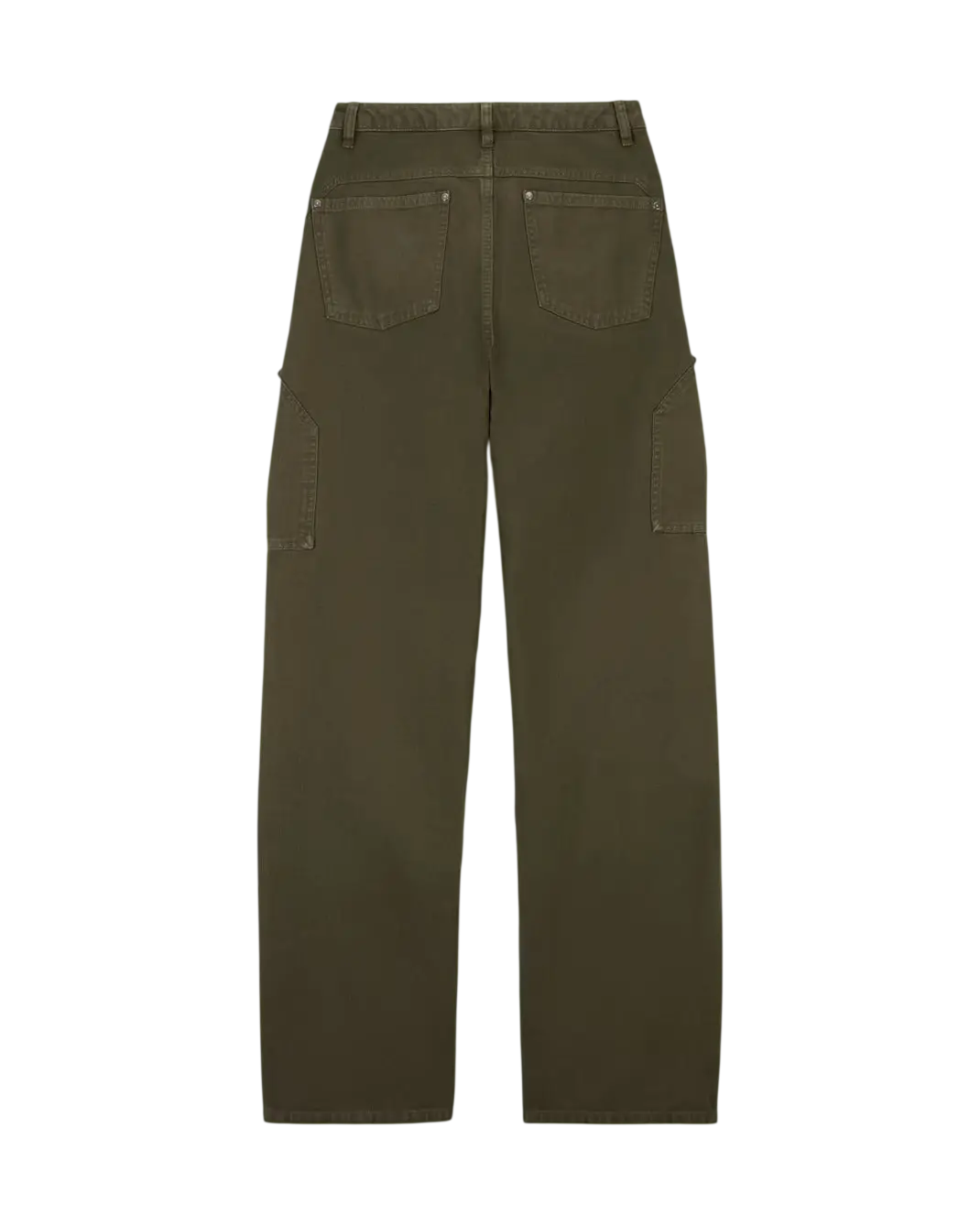 Back view of women’s travis scott x nike khaki cargo pants with two back pockets and side flap pockets in durable fabric