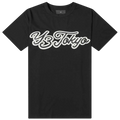 Black y-3 tokyo t-shirt featuring a white cursive logo across the chest in a comfortable short sleeve design
